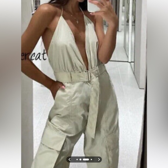 Zara Woman NWT parachute cargo jumpsuit Size S ivory color - Picture 4 of 7